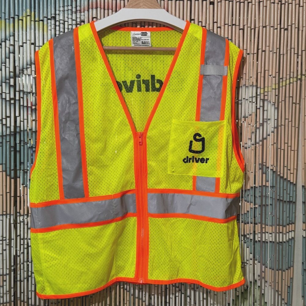 SHIPT DRIVER Reflective Mesh Zip Two-Tone Safety Vest, Yellow/Orange, L/XL